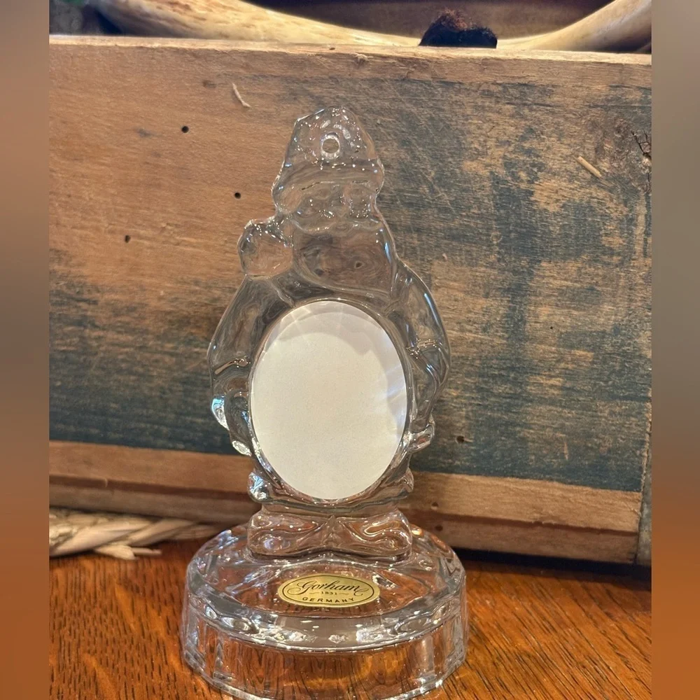 vintage Gorham full lead crystal Santa Claus picture frame ornament